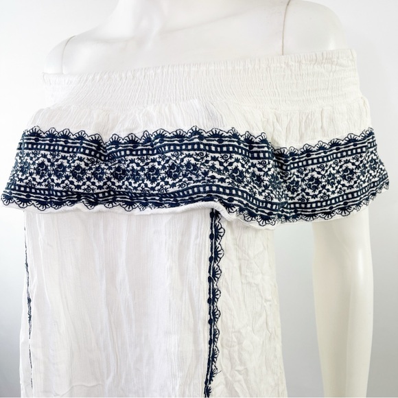 Muche & Muchette Dress White Off The Shoulder GAVIN Blue Embroidery One Size - Picture 3 of 10